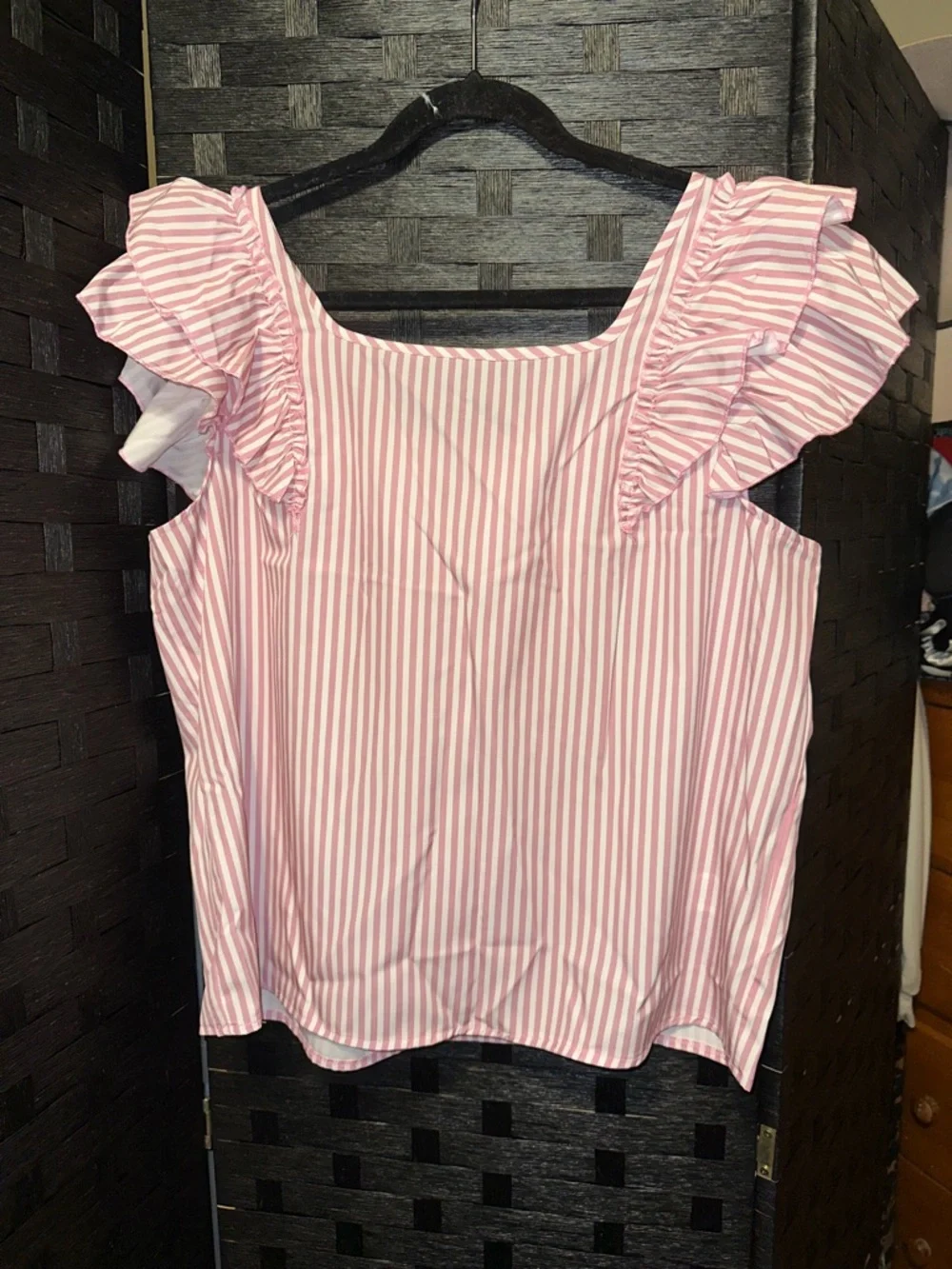Pink & White Striped Ruffled Back-Tie Top - Picture 2 of 3